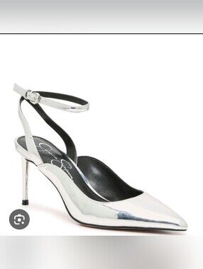 Jessica Simpson Silver Pointed-Toe Ankle-Strap Pump by (unknown)